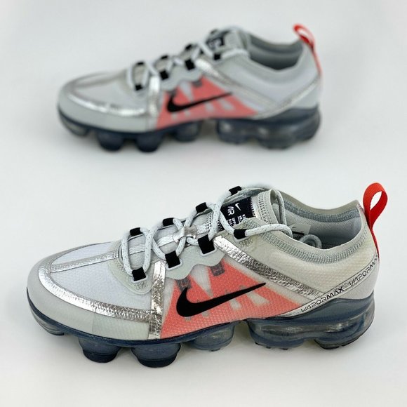 Nike Air VaporMax 2019 Pure Platinum Orange Youth GS Sneakers Shoes - Picture 2 of 12
